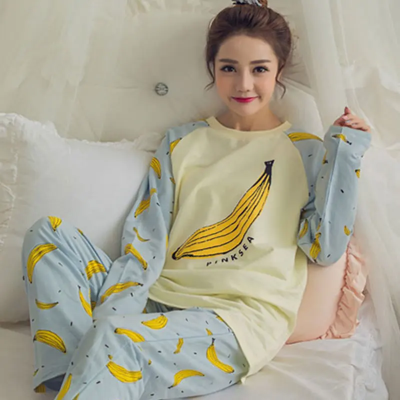 

South Korean Version of the New Products Crew Neck Long Sleeve Pajamas Women's Autumn Thin-Outer Wear Cartoon Home Wear
