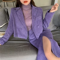 women two piece purple dress sets casual long sleeve blazer split trumpet skirt office lady spring fall solid suits coat jacket