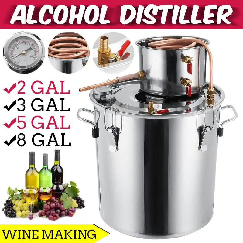 Прочный 2GAL/3GAL/5GAL/8GAL DIY домашний дистиллятор Moonshine спирт из нержавеющей меди Вода
