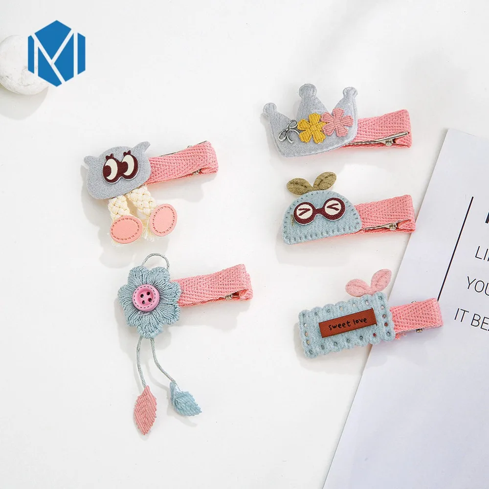 5pcs/set Fashion Full Covered Children Hair Clips Girls Cartoon Bow Cotton Hairpins Crown Kids Barrettes Cute Hair Accessories