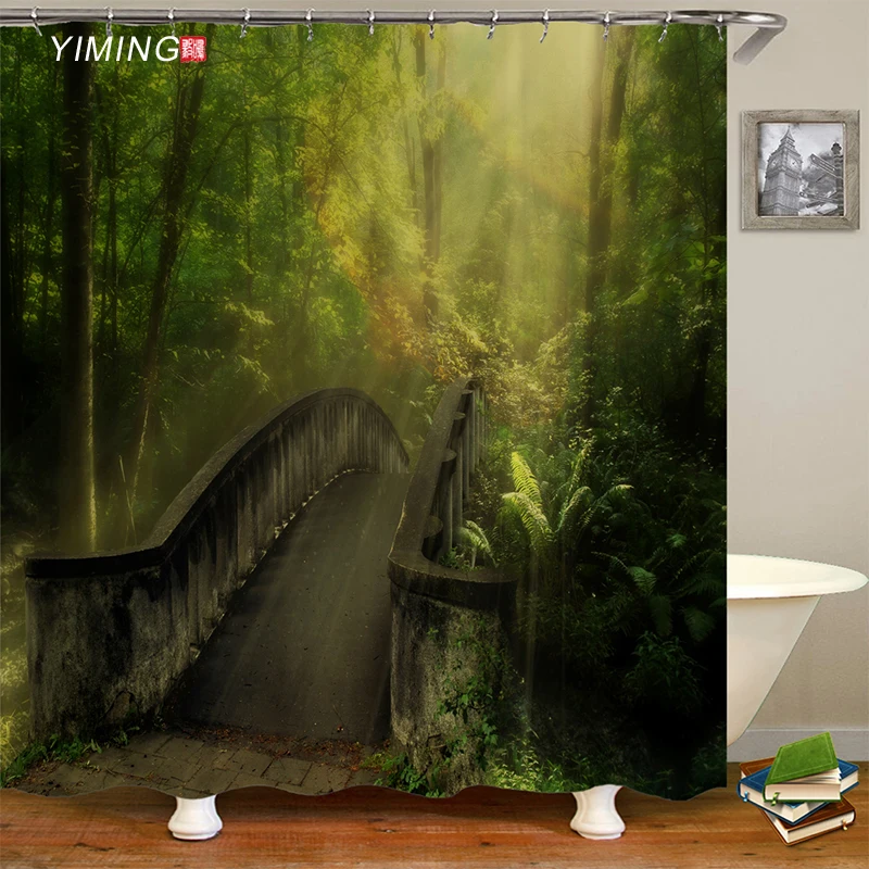 3d natural landscape hazy forest printed bathroom shower curtain polyester waterproof curtain with hook home decor curtain free global shipping