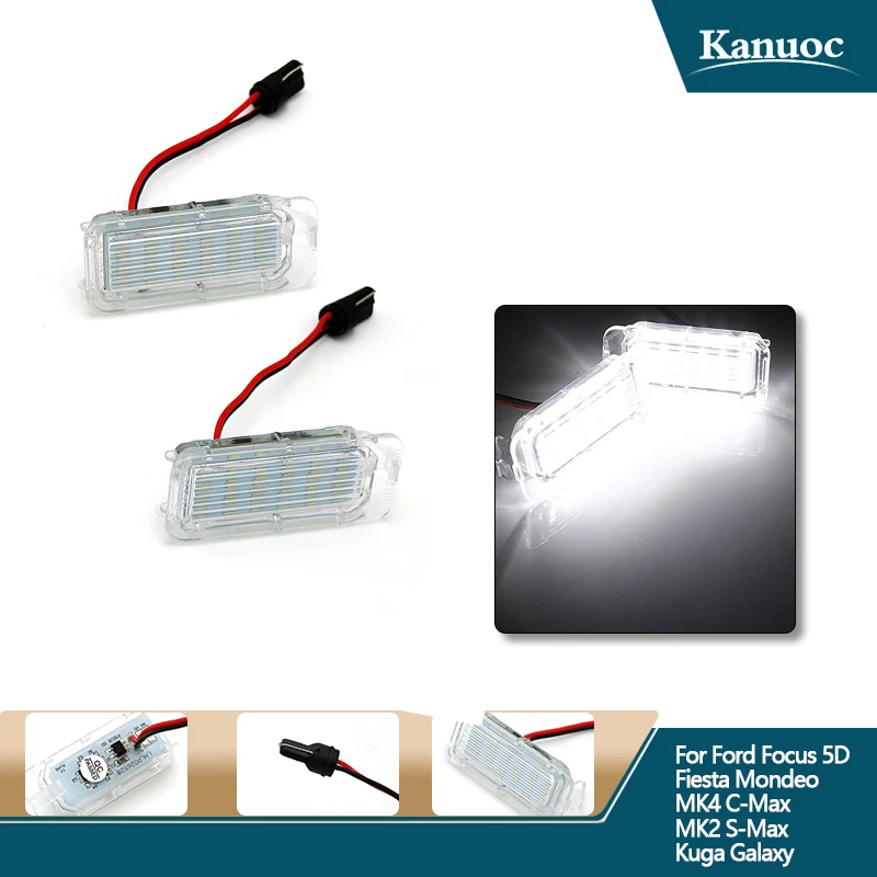 2 шт. светодиодные лампы для автомобильного номерного знака Ford Focus 5D Fiesta Grand Mondeo MK2