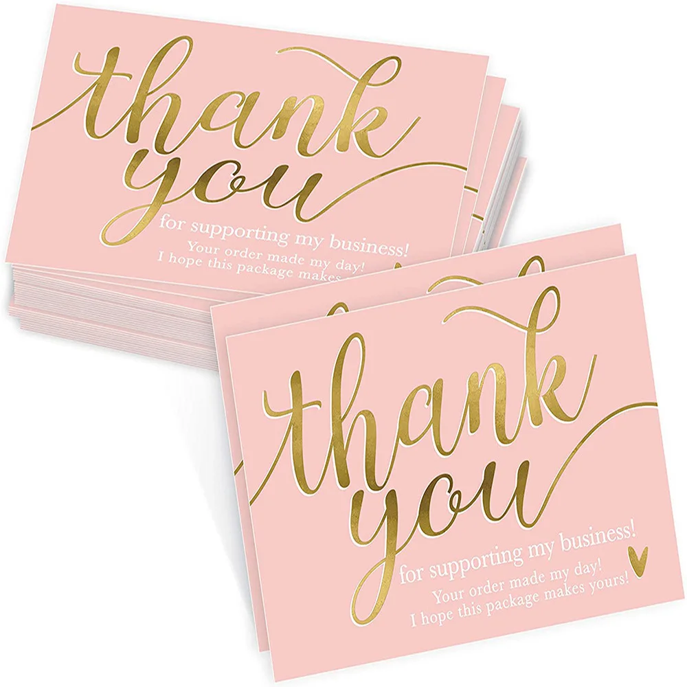 10-50pcs Pink Thank You for Supporting My Small Business Card Thanks Greeting Card Appreciation Cardstock for Sellers Gift 5*9cm