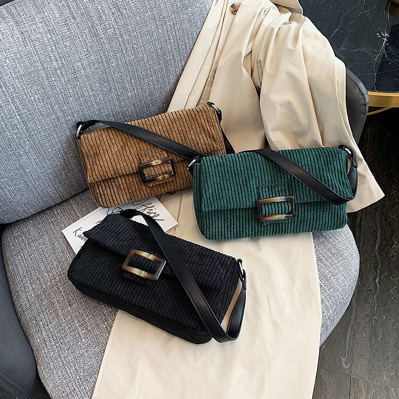 Вельветовая Женская Ретро Сумочка Багет зимняя модная сумка на плечо женская