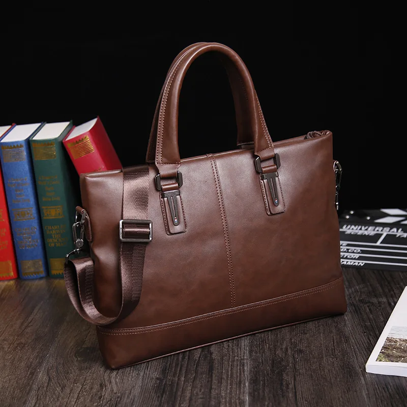 Модный мужской кожаный портфель 15 дюймов деловая сумка через плечо толстая