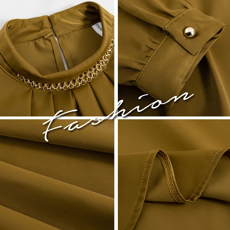 

Spring New Korean Commuter Lantern Sleeve Long Sleeve O Neck Pullover Shirt Blouse Plus Size Back Buckle Top Shirt Mujer