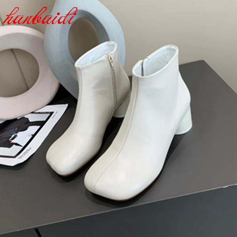 

Autumn Fashion Ladies Shose Square Toe Solid Color Casual Shose High Heels Rainboots Punk Style Zipper Mid Calf Boots