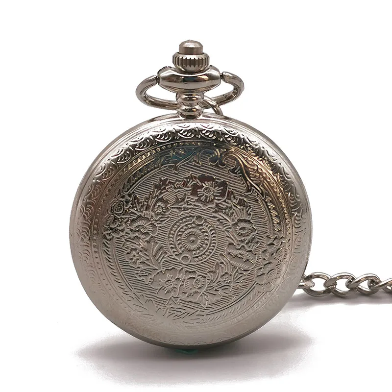 Модные серебряные кварцевые карманные часы с черным алфавитом и циферблатом