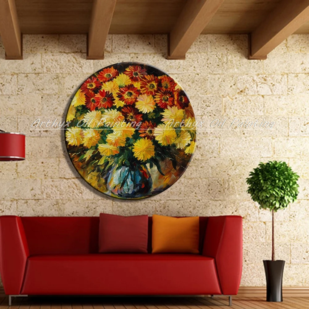 Картина с роундом ручная роспись палитра нож цветы Масляные картины на холсте