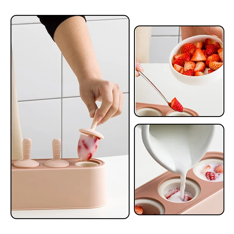

Home Ice Cream Mold Popsicle DIY Tool Silicone 4-hole Ice Mold Children Dessert Ice Cream Mold Kitchen Tools DIY Ice Cream