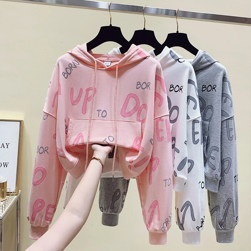 

INS New Fall Hooded Sweatshirt for Teenager Girls Sudaderas Para Mujer Letters Printing White Kavaii Hoodies Women Freeshipping