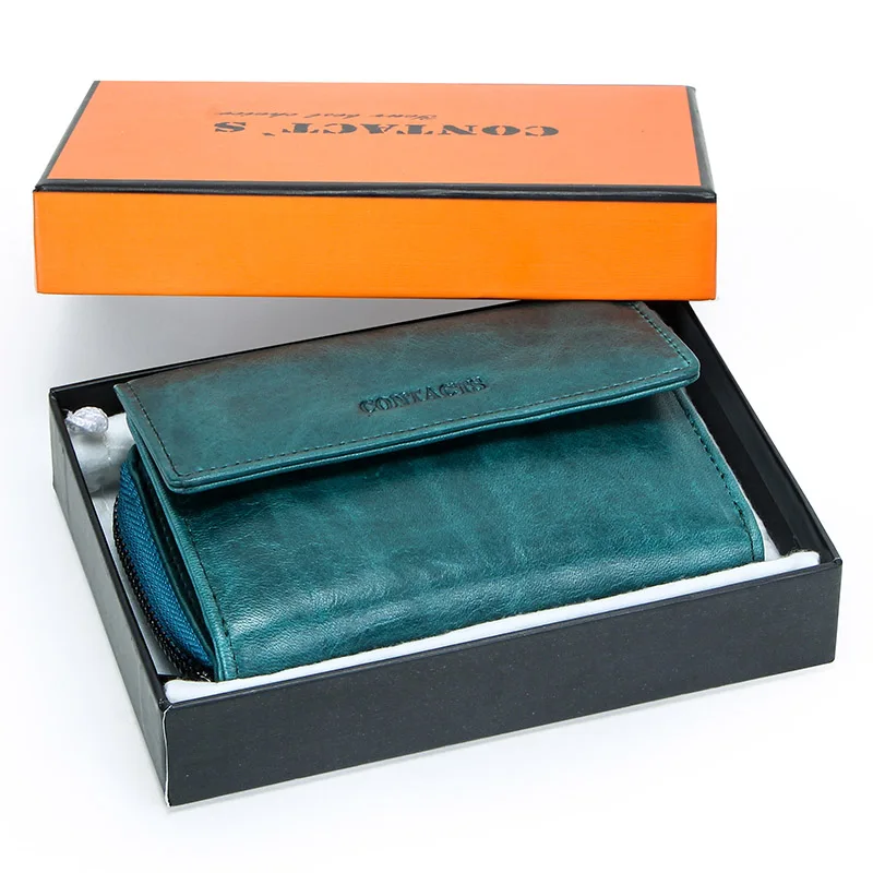 Blue Box Женские кошельки из натуральной кожи, короткий кошелек для монет для женщин, женский держатель для карт, маленький кошелек на молнии - Цвет: Blue Box