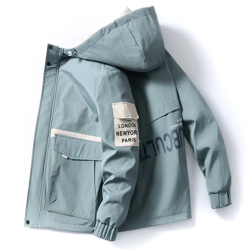 

2020 new spring and autumn clothes Men Jacket Size 3XL Outwear Hooded Wadded Coat Slim Parka men's hooded fashion printed jacket