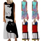 Женское летнее платье с принтом кошек, повседневное Свободное длинное пляжное платье без рукавов с круглым вырезом, женская одежда Zomer Jurkjes Dames 2021