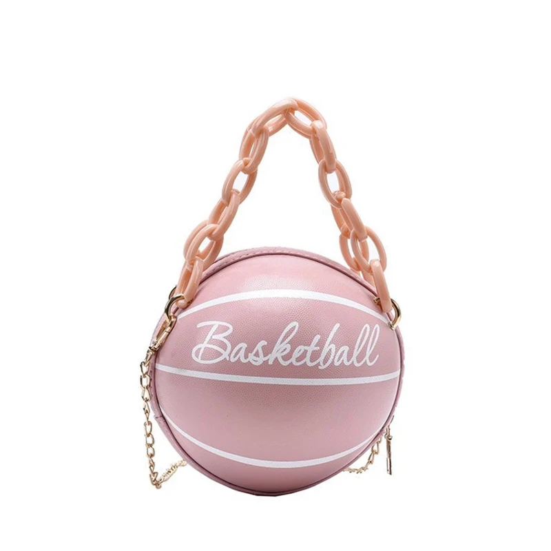 

Women Basketball Round PU Leather Shoulder Crossbody Bag Tote Chain Satchel