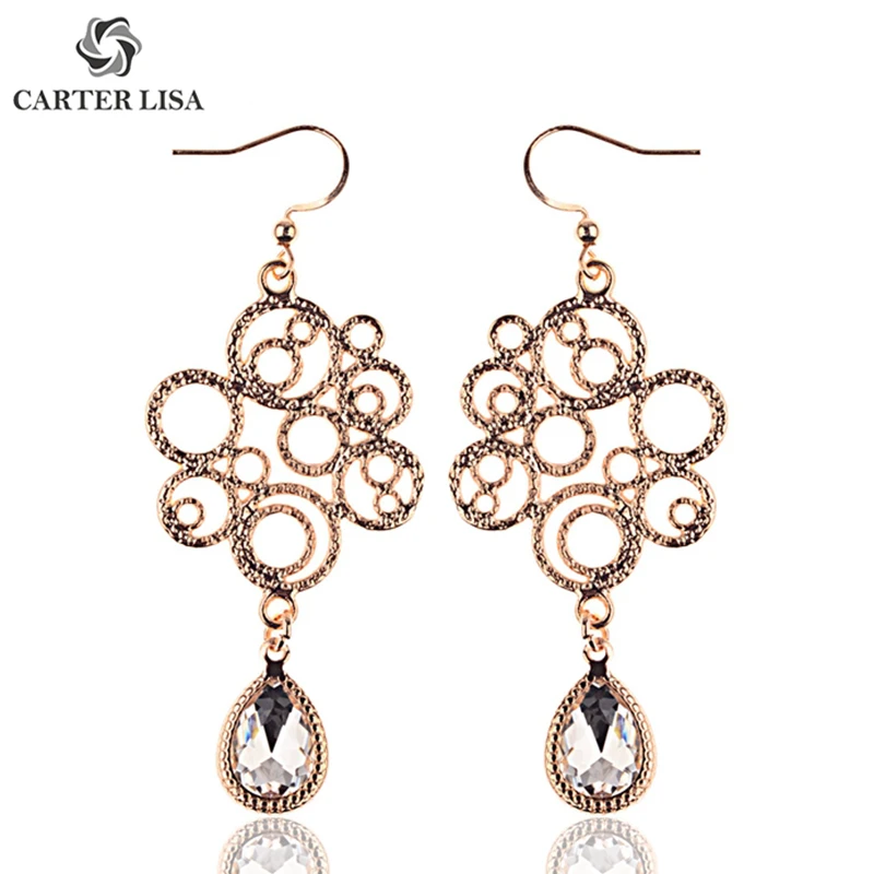 Женские длинные висячие серьги CARTER LISA золотого цвета с большими кристаллами