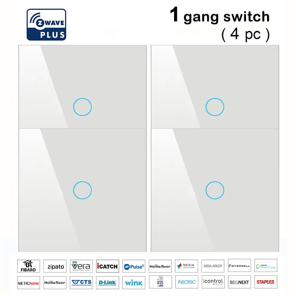 White-1way-4pc Z wave Plus, настенный светильник, выключатель для домашней автоматизации, сенсорный выключатель, умный светильник с дистанционным управлением, совместимый с Zwave серии 300 и 500 - Цвет: White-1way-4pc