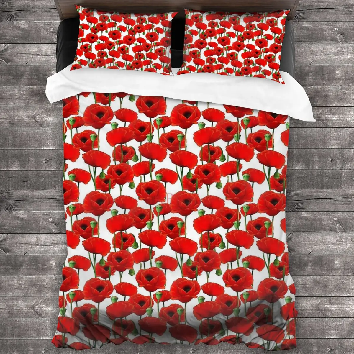 

Poppy Pattern Soft Microfiber Comforter Set with 2 Pillowcase, Quilt Cover With Zipper Closure King Size Comforter Cover
