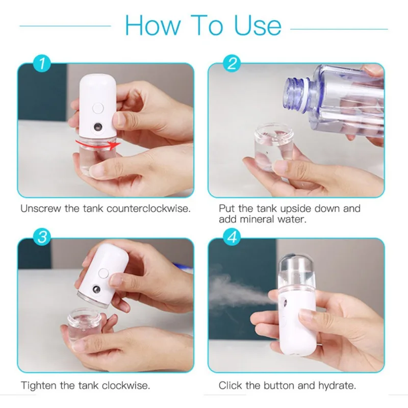 

Water Replenishing Instrument Portable Handheld Nano Sprayer Face Mists Skin Care Tool usb portable facial humidifier steamer