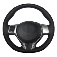 car steering wheel cover hand stitched black genuine leather for toyota yaris 2012 2013 2014 2015 2016 2017 2018