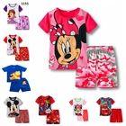 Детские пижамы, летняя одежда для девочек, детские комплекты, одежда для сна с короткими рукавами, детские пижамы с мультяшным Микки, футболка и штаны для маленьких мальчиков