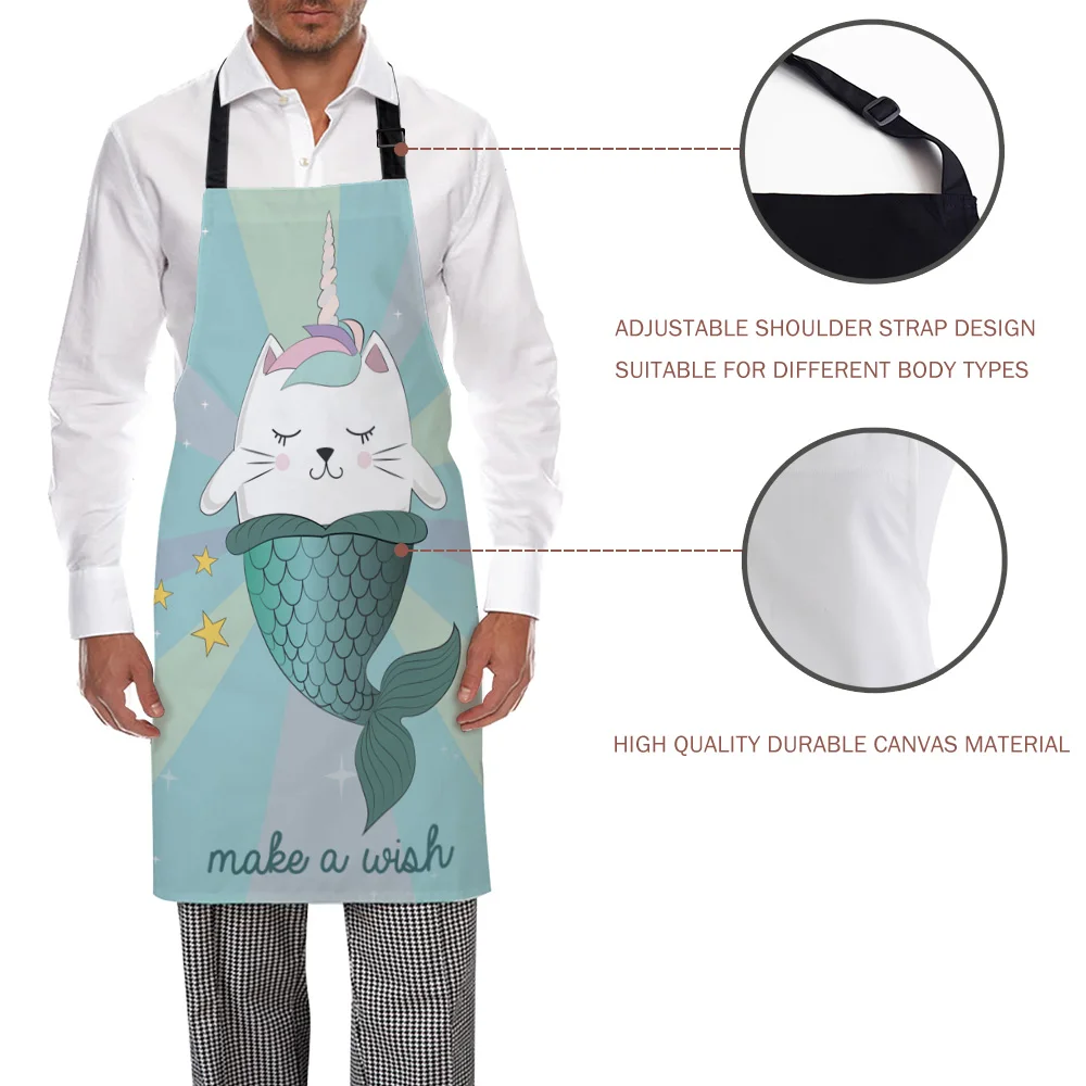 Tophome Кухонный Фартук Кот Русалка сделать пожелание печатных регулируемые без