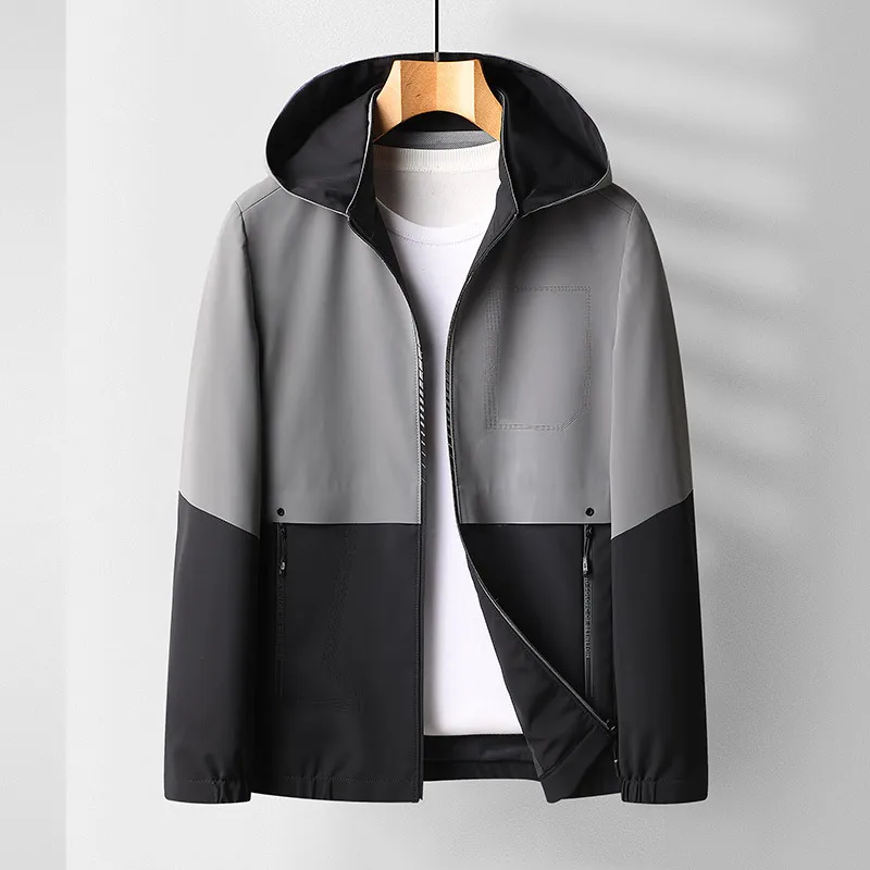 

Spring 2021 new young men's fattening plus size fashion casual hooded color matching coat men's fat jacket
