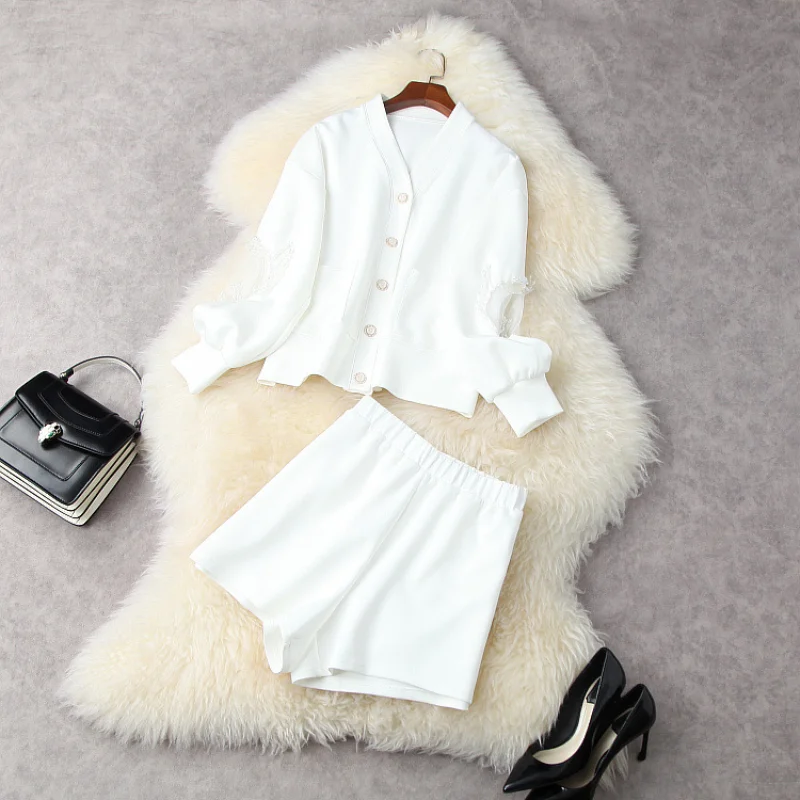 

Коллекция 2021 года, однобортная толстовка с капюшоном и шорты Seven-point Sleeve Stud, модные костюмы, женская одежда в европейском и американском стил...