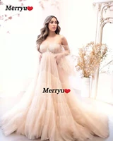 hot sale see through women prom dress off shoulder long tulle maternity dress for photoshoots tiered long robes