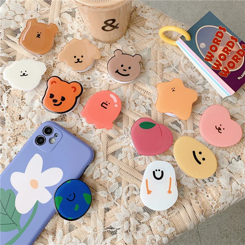 

NEW Cartoon bear Universal Mobile Phone Ring Holder Airbag Gasbag fold Stand Bracket Mount For iPhone XR Samsung Huawei Xiaomi