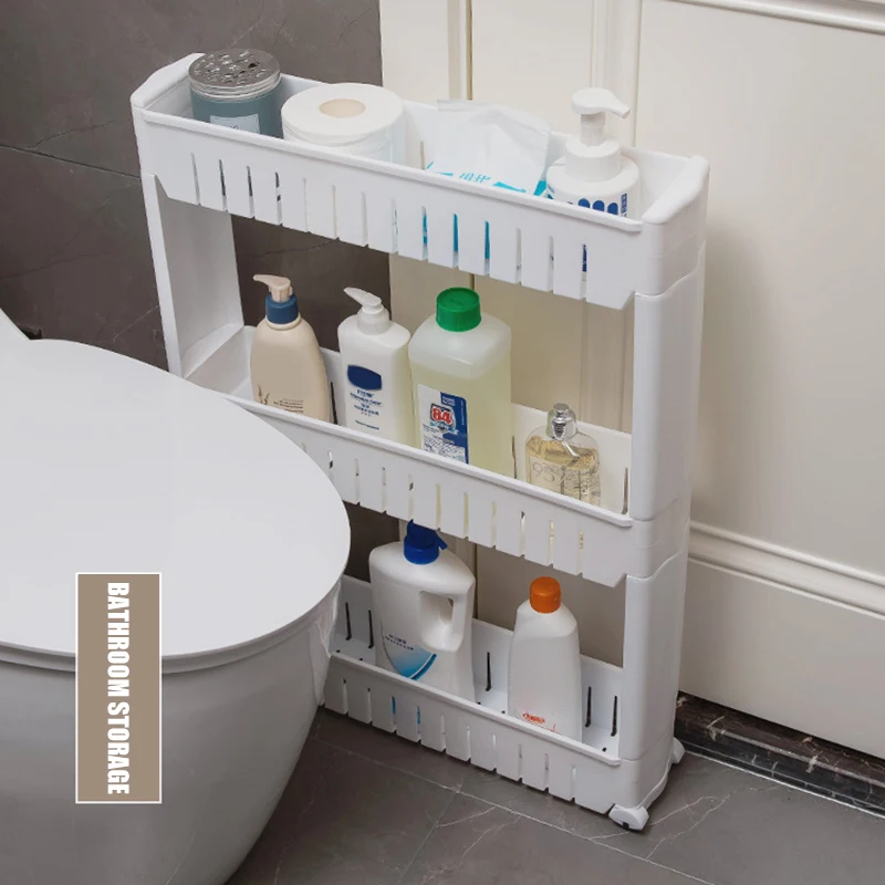 

Mobile Shelving Unit Organizer with 3 Large Storage Baskets Slim Slide Out Pantry Storage Rack for Narrow Spaces H88F