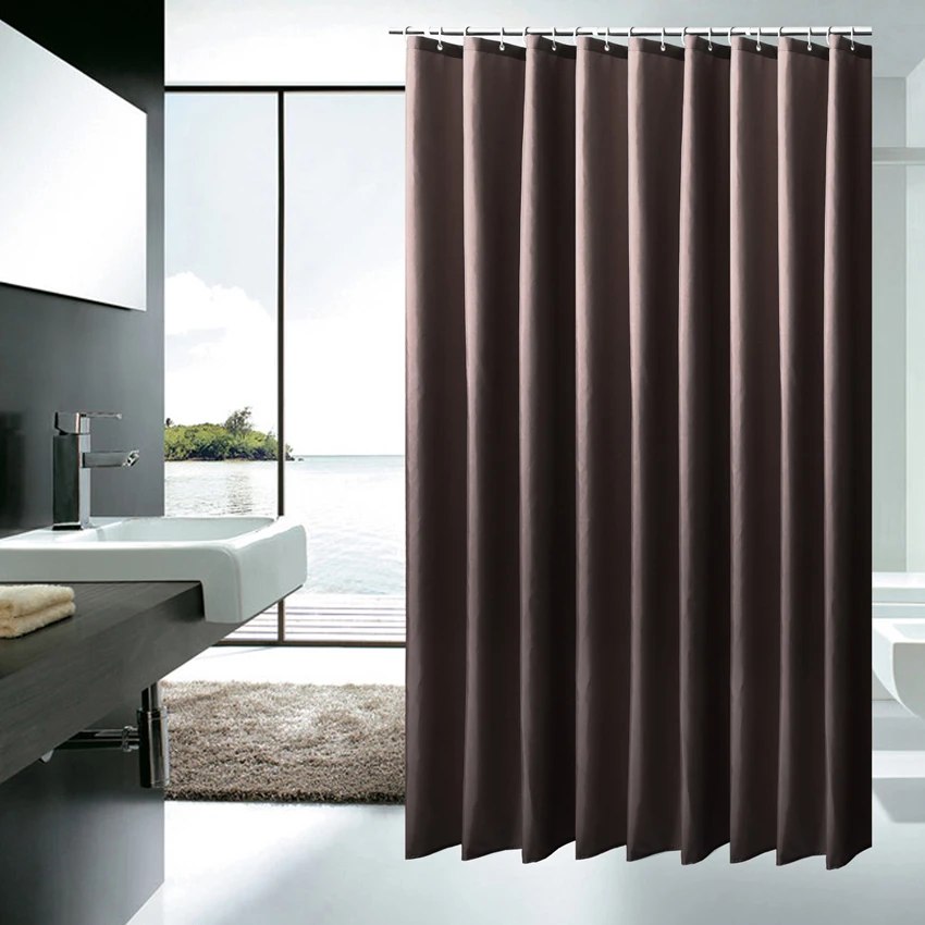 

Solid Color Curtain Waterproof Bath Shower Polyester Modern Curtains for Bathroom Bathtub Bathing Cover Large Wide 12pcs Hooks