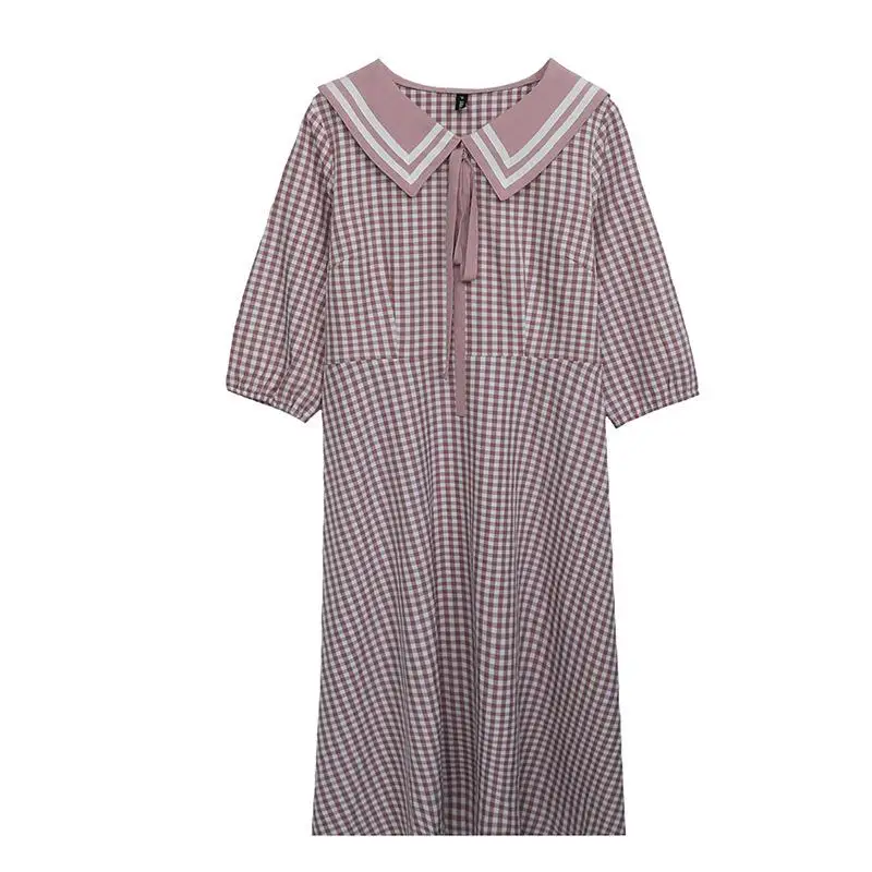 

Woman Dress 2019 Autumn Plaid Plus Size Dress Doll Collar Lady Casual Long Dress Vintage Loose Dress Vestido Large Size 4XL 5XL