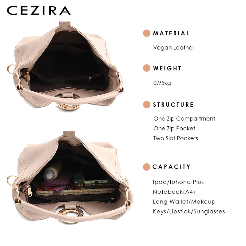 CEZIRA большие сумки Хобо для женщин роскошные на плечо из искусственной кожи