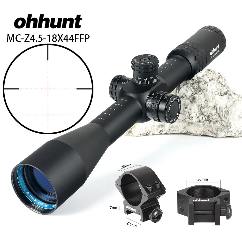 Охотничий ohhunt MC-Z 4,5-18X44 FFP первый фокальный оптический прицел боковой Parallax Z1000 стекло гравированное сетка замок Сброс прицел - Цвет: with Picatinny Rings