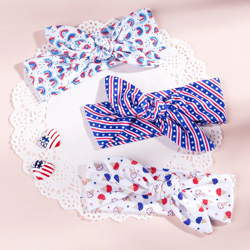 

30 Pcs/Lot,19*6 cm Hot Sale New Girls Top knot headband,Star Prints Knotbow Kids Girl's 4th of July Headband Hair Accessories