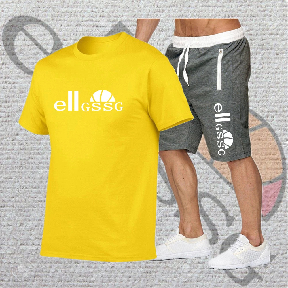 

2021 summer men's T-shirt suit two-piece men's sportswear suit basketball sports fitness printing short sleeve + shorts suit