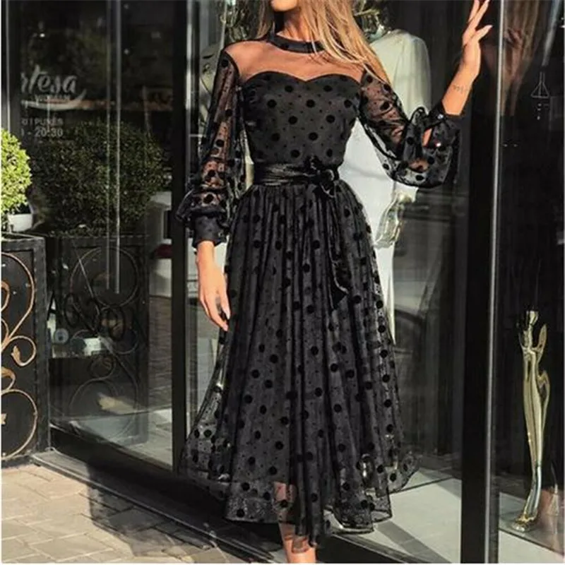 Женское прозрачное длинное платье модное Сетчатое с длинными рукавами