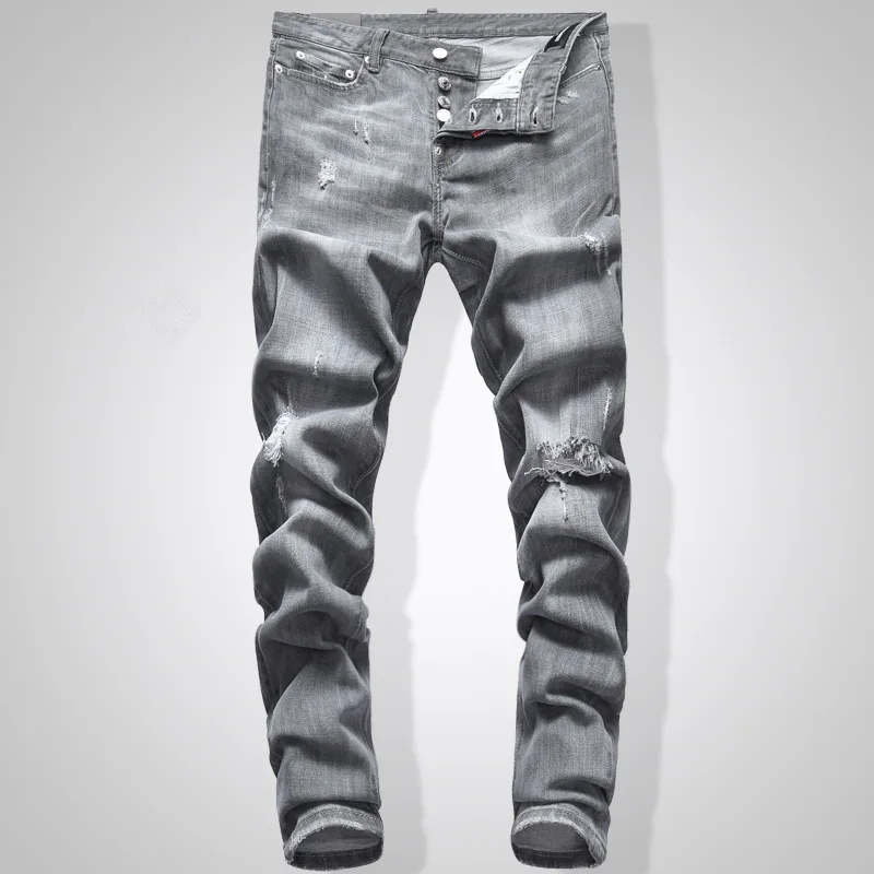 

waist small leg hole leg New trend washed low quality jeans pants