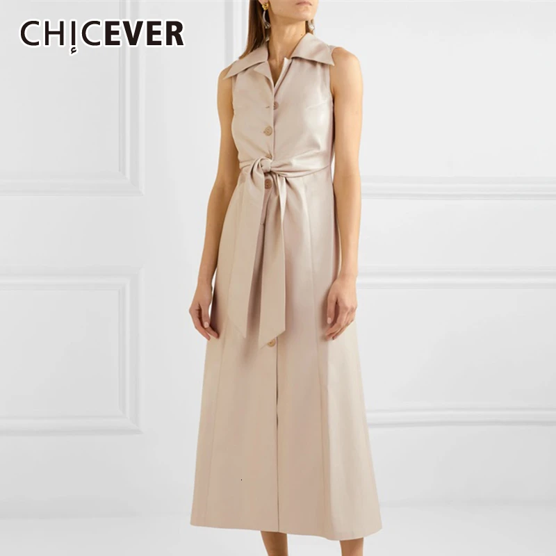 CHICEVER/женские платья из искусственной кожи на шнуровке с воротником стойкой без