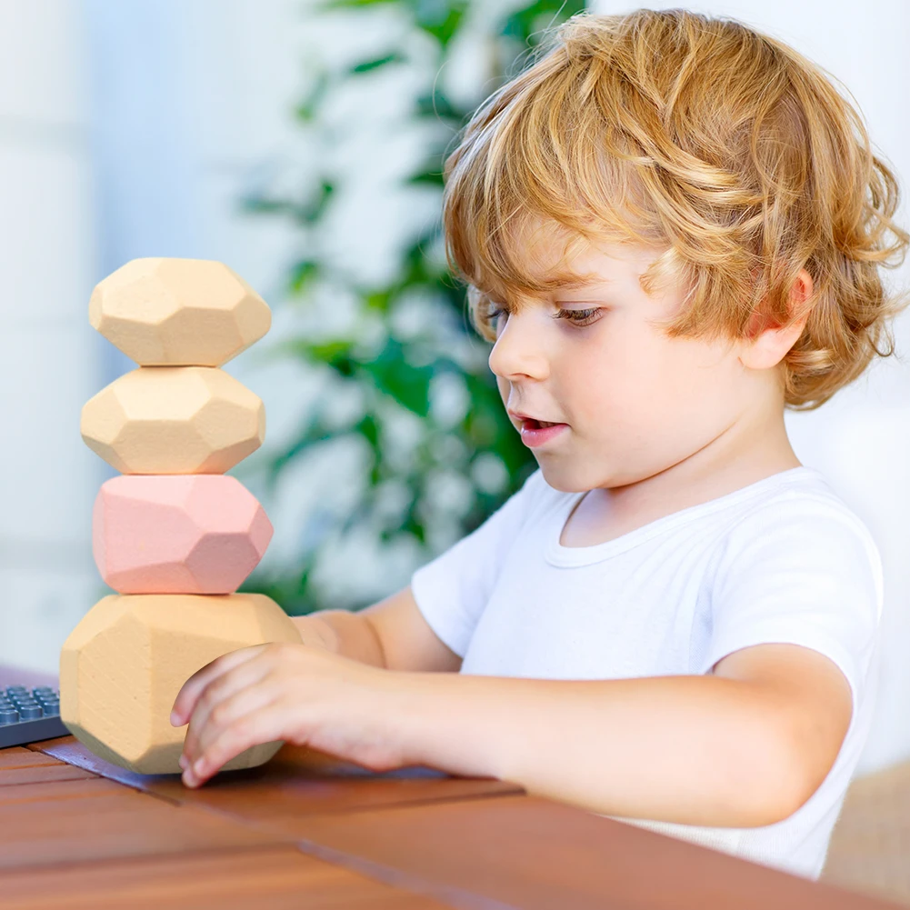 

Wooden Colored Stone Building Block Colorful Stacking Game Children Educational Toy Child Shape Color Distinguish Ability Toys