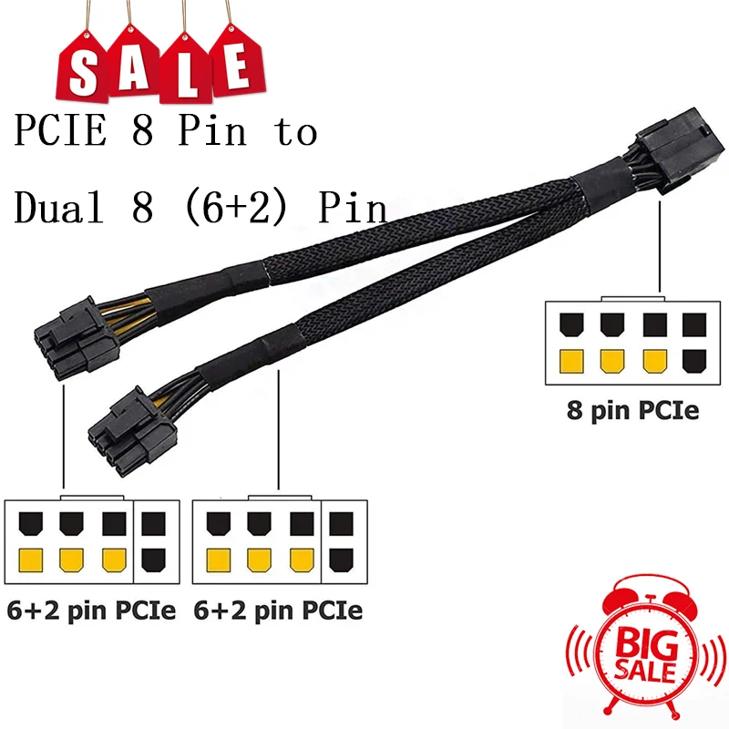 

Адаптер PCI-Express PCIE 8-контактный на двойной 8 (6 + 2) VGA Графическая видеокарта графический процессор адаптер питания разветвитель кабель 20 см