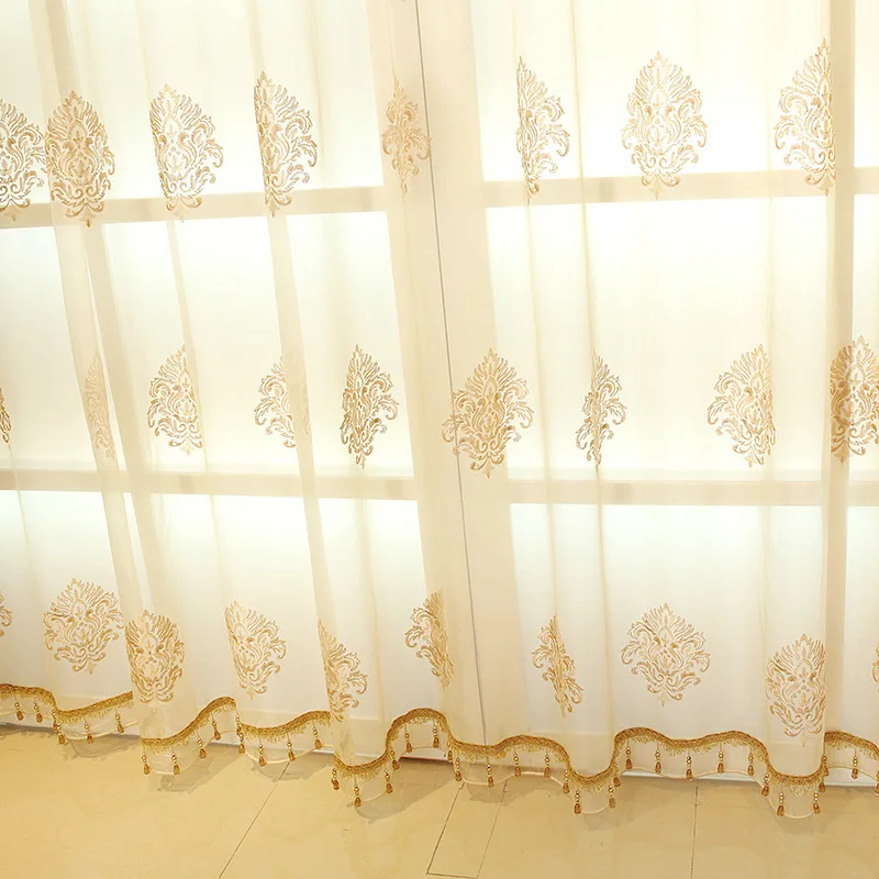 1set European Luxury Blackout Gold windows treatment curtains for living room bedroom flower tulle valance | Дом и сад
