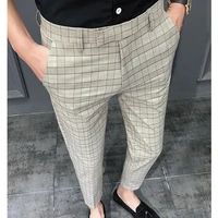 2021 slim thin section plaid small feet nine point suit pants mens summer youth korean fashion business casual pants