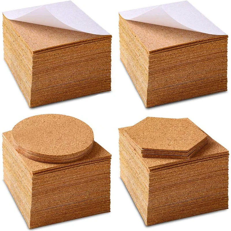 

New Self-Adhesive Cork Mat 110 PCS, Used for Coasters and DIY Crafts Mini Wall (100 Square + 5 Round + 5 Hexagon)