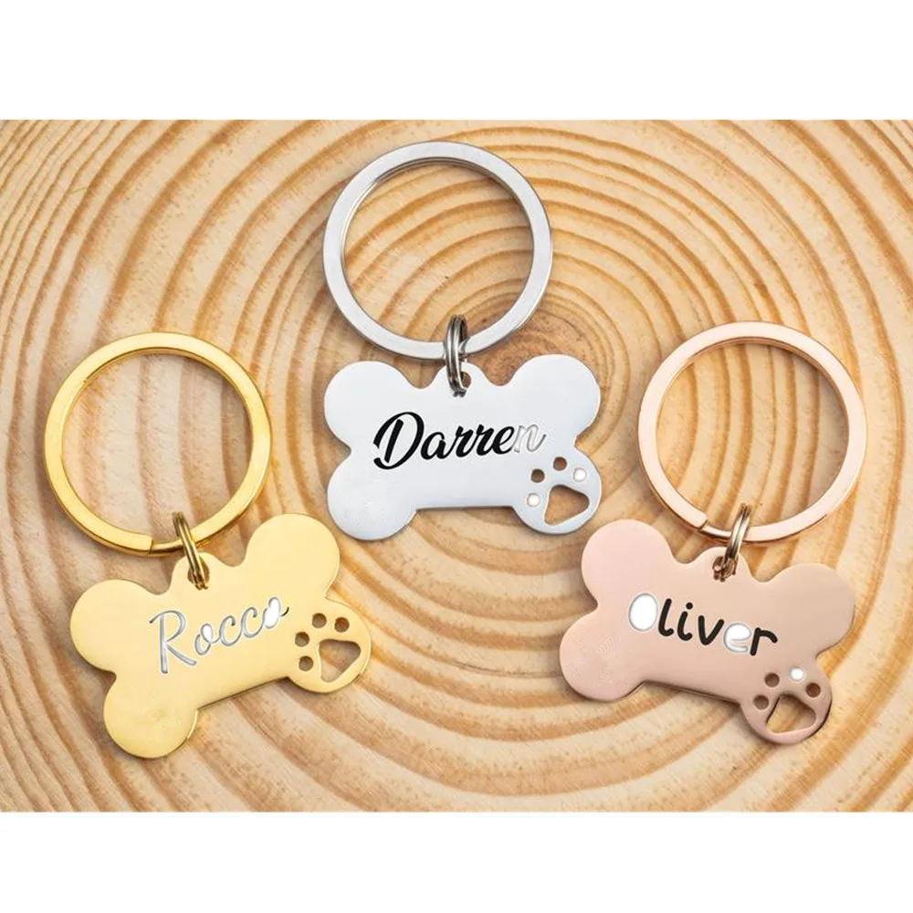 

Personalized Dog Paw Bone Tag Keychain Custom Pet Name ID Stainless Steel Key Ring Pendant Accessories For Dog Jewelry Gift