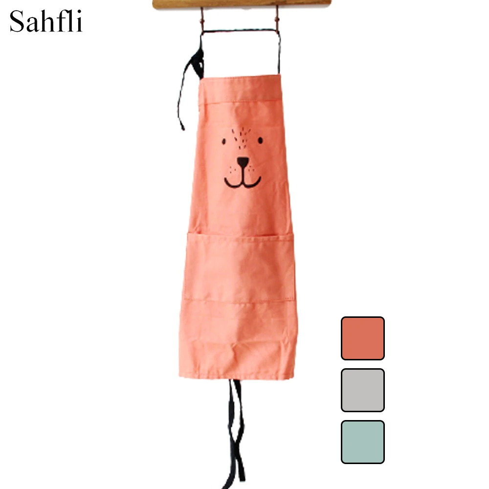 

New Cute Parent-child Overalls Solid Color Children's Adult Kitchen with Pockets Hanging Neck Antifouling Sleeveless Apron