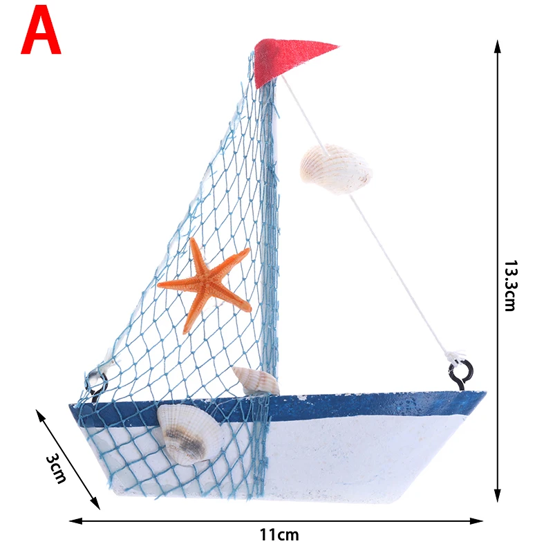 

Mediterranean Style Marine Nautical Wooden Blue Boat Ship Wood Crafts Ornaments