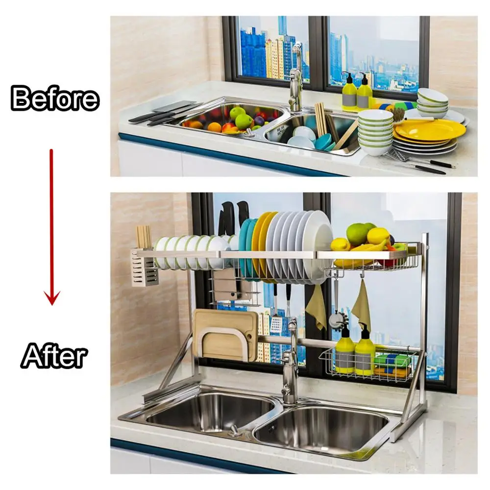 1/2 уровня Многофункциональный Нержавеющая сталь сушилка для посуды двойная