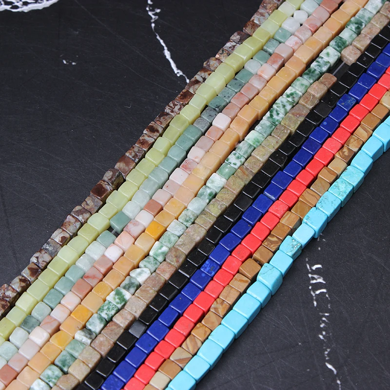 LanLi fashion Jewelry 4mm square natural stones Beads DIY Men and women bracelet necklace ear stud accessories make | Украшения и